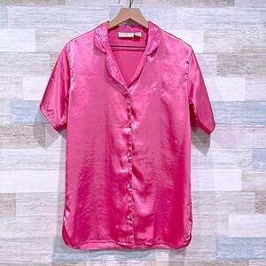 Victorias Secret Gold Label Satin Notch Collar Nightshirt Pink VTG Womens XS P